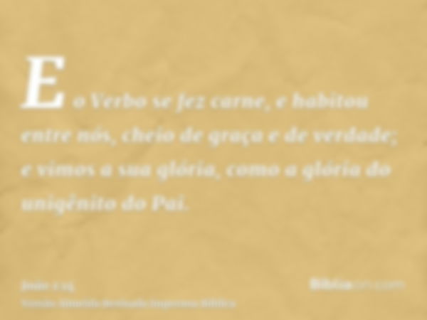 E o Verbo se fez carne, e habitou entre nós, cheio de graça e de verdade; e vimos a sua glória, como a glória do unigênito do Pai.