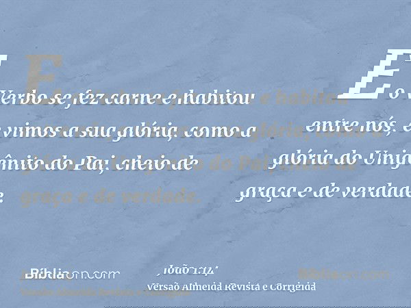 E o Verbo se fez carne e habitou entre nós, e vimos a sua glória, como a glória do Unigênito do Pai, cheio de graça e de verdade.