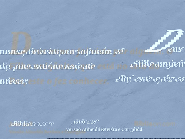 Deus nunca foi visto por alguém. O Filho unigênito, que está no seio do Pai, este o fez conhecer.