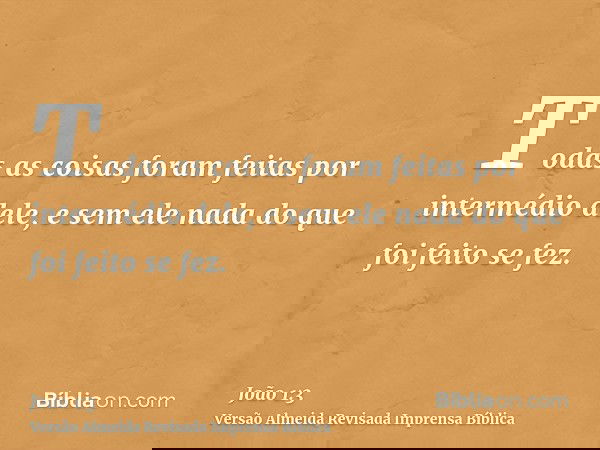 Todas as coisas foram feitas por intermédio dele, e sem ele nada do que foi feito se fez.