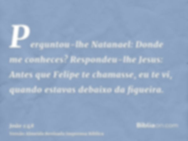 Perguntou-lhe Natanael: Donde me conheces? Respondeu-lhe Jesus: Antes que Felipe te chamasse, eu te vi, quando estavas debaixo da figueira.