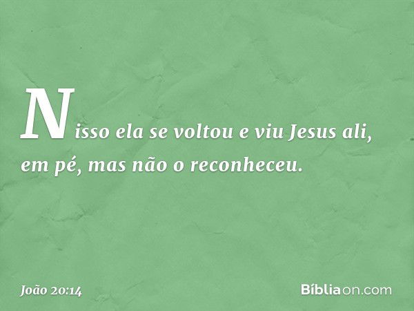 Nisso ela se voltou e viu Jesus ali, em pé, mas não o reconheceu. -- João 20:14