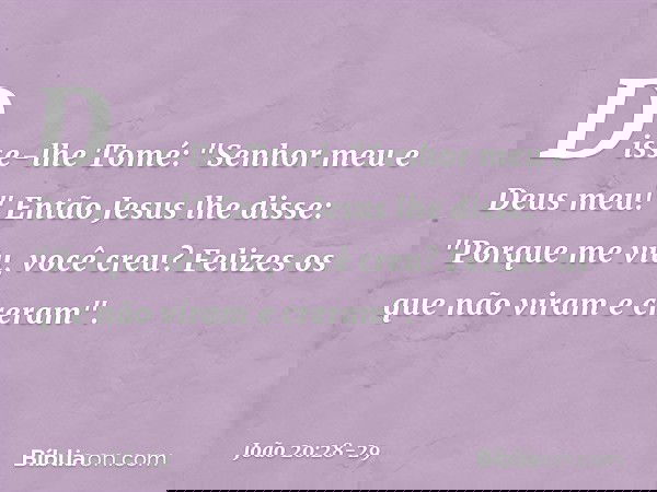 Disse-lhe Tomé: "Senhor meu e Deus meu!" Então Jesus lhe disse: "Porque me viu, você creu? Felizes os que não viram e creram". -- João 20:28-29