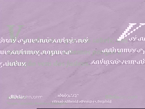Vós adorais o que não sabeis; nós adoramos o que sabemos porque a salvação vem dos judeus.