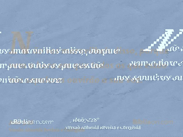 Não vos maravilheis disso, porque vem a hora em que todos os que estão nos sepulcros ouvirão a sua voz.