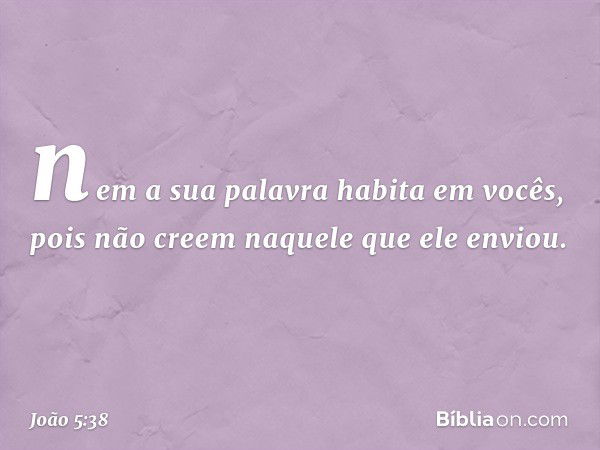 nem a sua palavra habita em vocês, pois não creem naquele que ele enviou. -- João 5:38