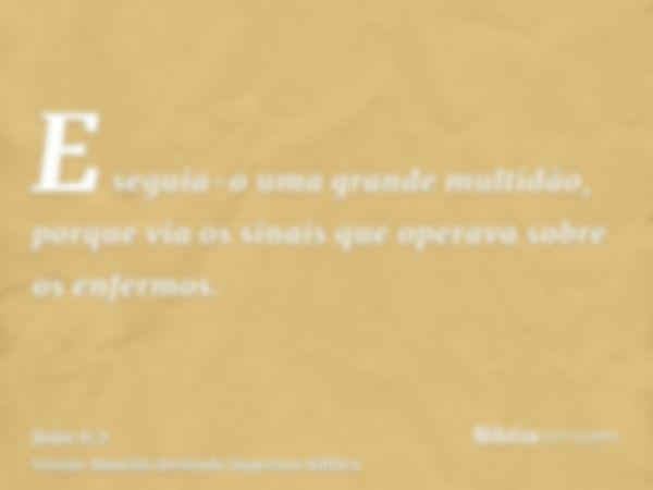 E seguia-o uma grande multidão, porque via os sinais que operava sobre os enfermos.