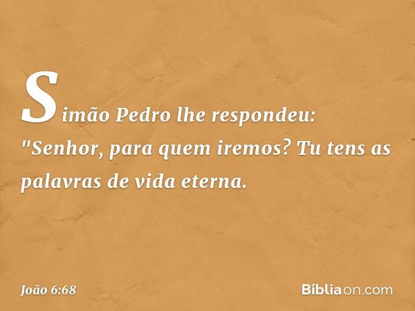 Simão Pedro lhe respondeu: "Senhor, para quem iremos? Tu tens as palavras de vida eterna. -- João 6:68