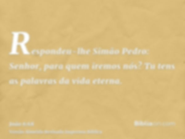 Respondeu-lhe Simão Pedro: Senhor, para quem iremos nós? Tu tens as palavras da vida eterna.