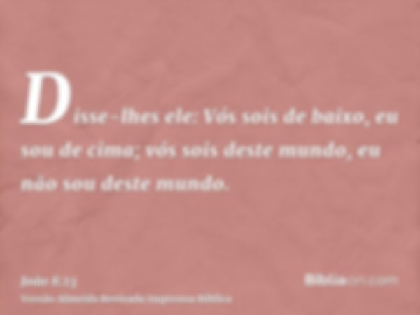 Disse-lhes ele: Vós sois de baixo, eu sou de cima; vós sois deste mundo, eu não sou deste mundo.