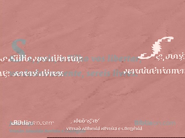 Se, pois, o Filho vos libertar, verdadeiramente, sereis livres.