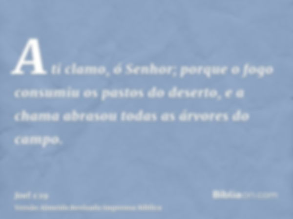 A ti clamo, ó Senhor; porque o fogo consumiu os pastos do deserto, e a chama abrasou todas as árvores do campo.