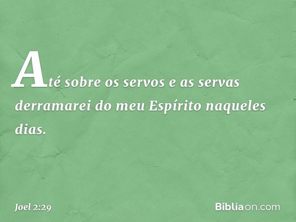 Até sobre os servos e as servas
derramarei do meu Espírito
naqueles dias. -- Joel 2:29