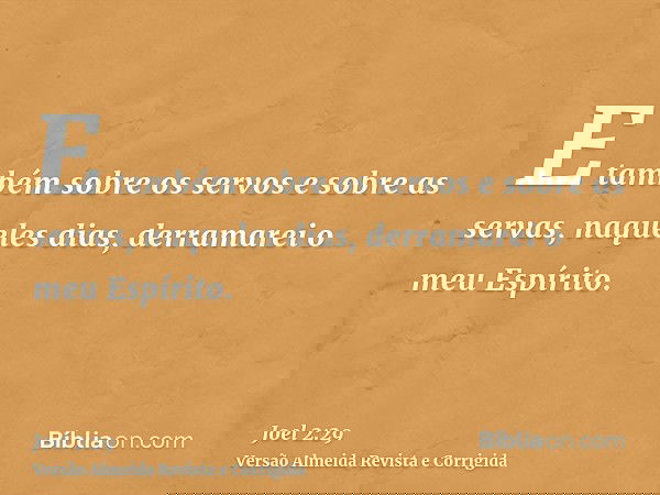 E também sobre os servos e sobre as servas, naqueles dias, derramarei o meu Espírito.