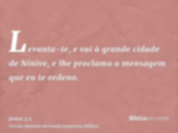 Levanta-te, e vai à grande cidade de Nínive, e lhe proclama a mensagem que eu te ordeno.