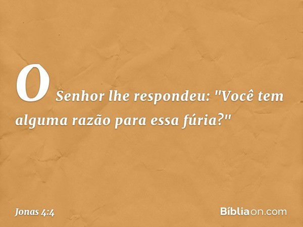 O Senhor lhe respondeu: "Você tem alguma razão para essa fúria?" -- Jonas 4:4