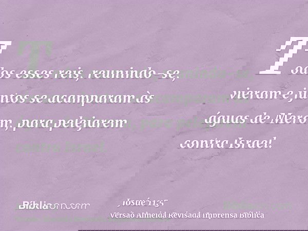Todos esses reis, reunindo-se, vieram e juntos se acamparam às águas de Merom, para pelejarem contra Israel.