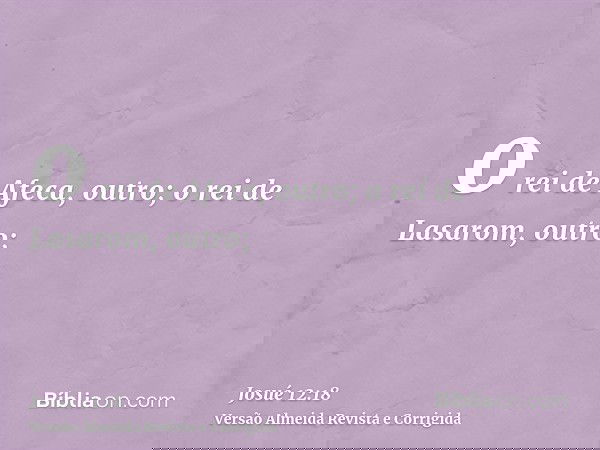 o rei de Afeca, outro; o rei de Lasarom, outro;