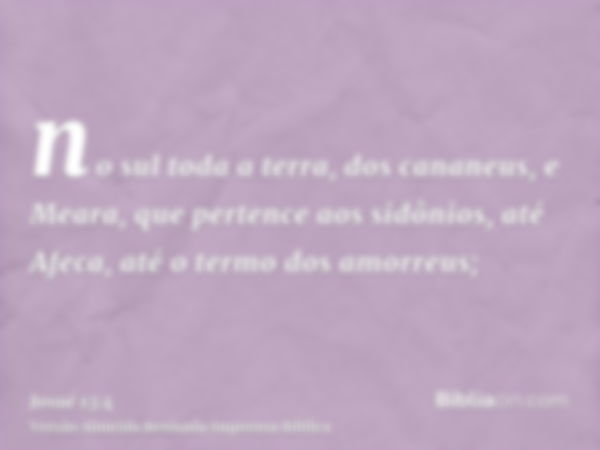 no sul toda a terra, dos cananeus, e Meara, que pertence aos sidônios, até Afeca, até o termo dos amorreus;