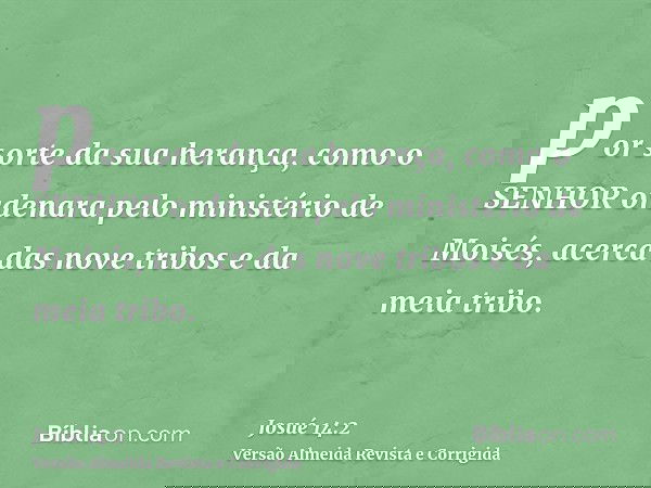 por sorte da sua herança, como o SENHOR ordenara pelo ministério de Moisés, acerca das nove tribos e da meia tribo.