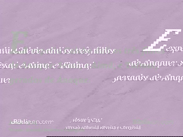 E expeliu Calebe dali os três filhos de Anaque: Sesai, e Aimã, e Talmai, gerados de Anaque.