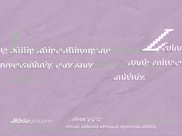 Lebaote, Silim, Aim e Rimom; ao todo, vinte e nove cidades, e as suas aldeias.