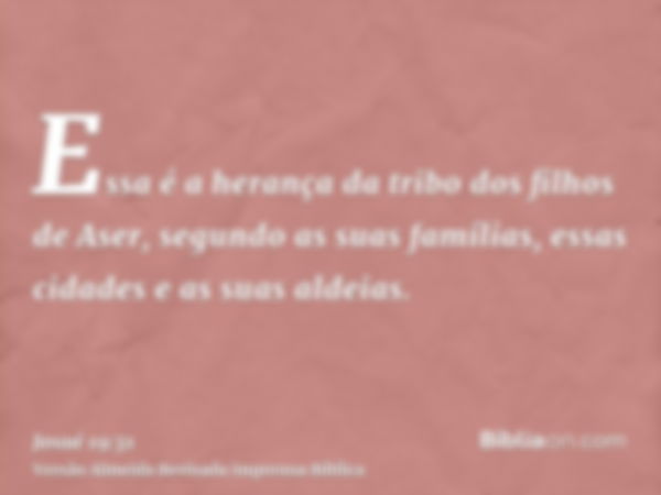 Essa é a herança da tribo dos filhos de Aser, segundo as suas famílias, essas cidades e as suas aldeias.