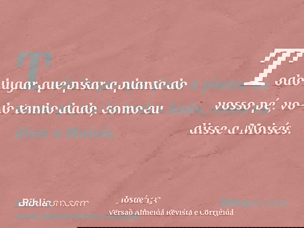 Todo lugar que pisar a planta do vosso pé, vo-lo tenho dado, como eu disse a Moisés.