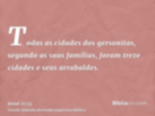 Todas as cidades dos gersonitas, segundo as suas famílias, foram treze cidades e seus arrabaldes.