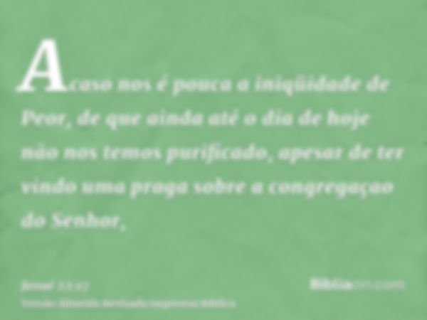 Acaso nos é pouca a iniqüidade de Peor, de que ainda até o dia de hoje não nos temos purificado, apesar de ter vindo uma praga sobre a congregaçao do Senhor,