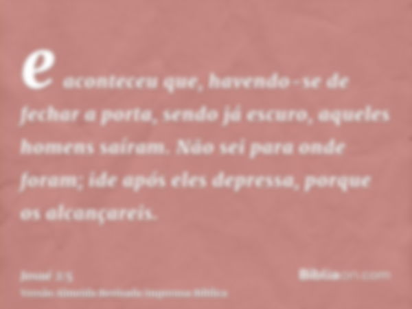 e aconteceu que, havendo-se de fechar a porta, sendo já escuro, aqueles homens saíram. Não sei para onde foram; ide após eles depressa, porque os alcançareis.