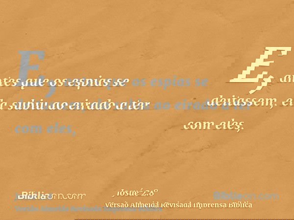 E, antes que os espias se deitassem, ela subiu ao eirado a ter com eles,