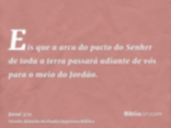 Eis que a arca do pacto do Senhrr de toda a terra passará adiante de vós para o meio do Jordão.