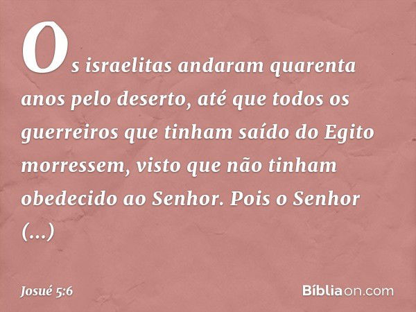 Os israelitas andaram quarenta anos pelo deserto, até que todos os guerreiros que tinham saído do Egito morressem, visto que não tinham obedecido ao Senhor. Poi