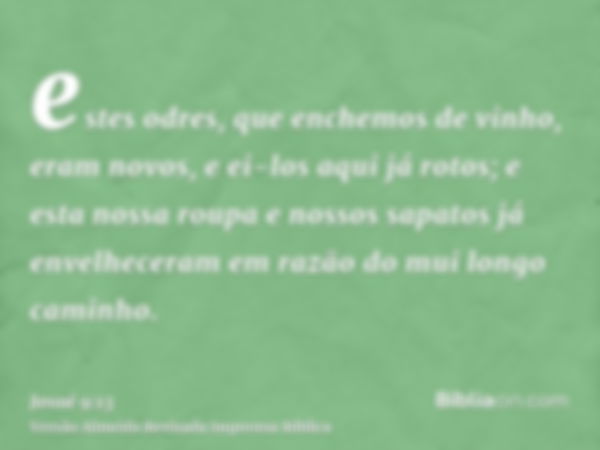 estes odres, que enchemos de vinho, eram novos, e ei-los aqui já rotos; e esta nossa roupa e nossos sapatos já envelheceram em razão do mui longo caminho.