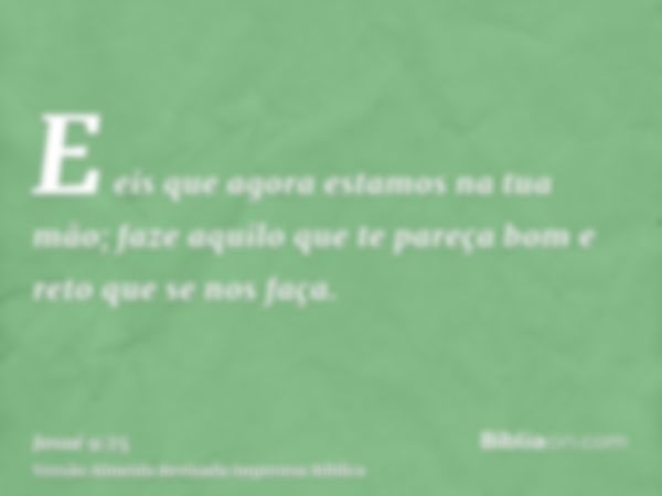 E eis que agora estamos na tua mão; faze aquilo que te pareça bom e reto que se nos faça.