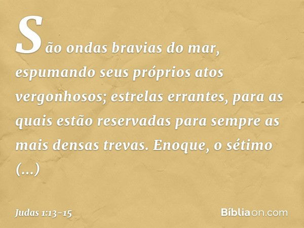 São ondas bravias do mar, espumando seus próprios atos vergonhosos; estrelas errantes, para as quais estão reservadas para sempre as mais densas trevas. Enoque,