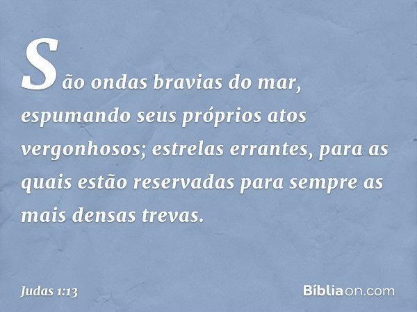 São ondas bravias do mar, espumando seus próprios atos vergonhosos; estrelas errantes, para as quais estão reservadas para sempre as mais densas trevas. -- Juda