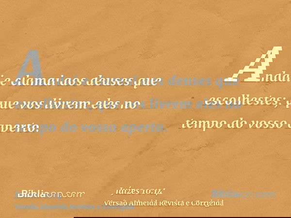 Andai e clamai aos deuses que escolhestes; que vos livrem eles no tempo do vosso aperto.
