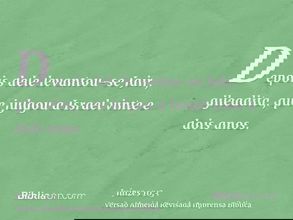 Depois dele levantou-se Jair, gileadita, que julgou a Israel vinte e dois anos.