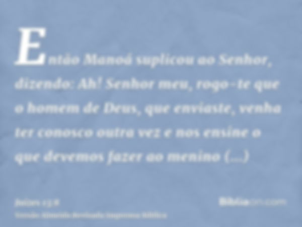 Então Manoá suplicou ao Senhor, dizendo: Ah! Senhor meu, rogo-te que o homem de Deus, que enviaste, venha ter conosco outra vez e nos ensine o que devemos fazer