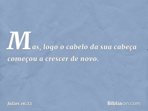 Mas, logo o cabelo da sua cabeça começou a crescer de novo. -- Juízes 16:22