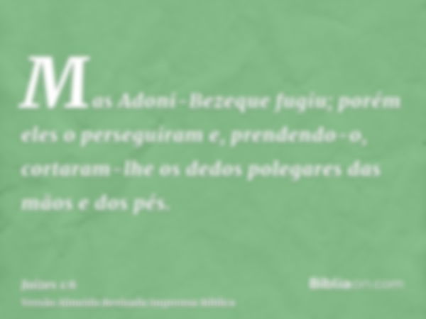 Mas Adoni-Bezeque fugiu; porém eles o perseguiram e, prendendo-o, cortaram-lhe os dedos polegares das mãos e dos pés.