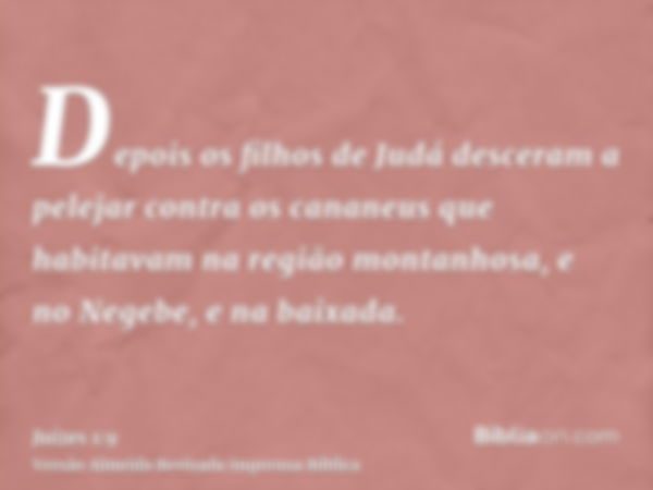 Depois os filhos de Judá desceram a pelejar contra os cananeus que habitavam na região montanhosa, e no Negebe, e na baixada.