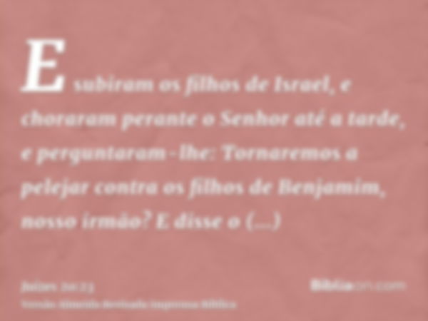 E subiram os filhos de Israel, e choraram perante o Senhor até a tarde, e perguntaram-lhe: Tornaremos a pelejar contra os filhos de Benjamim, nosso irmão? E dis