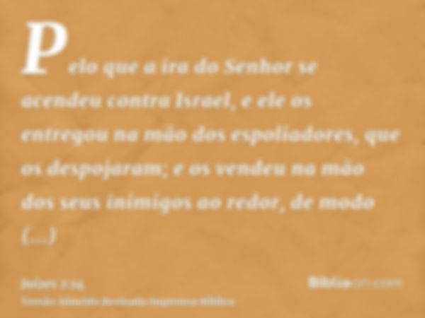 Pelo que a ira do Senhor se acendeu contra Israel, e ele os entregou na mão dos espoliadores, que os despojaram; e os vendeu na mão dos seus inimigos ao redor, 