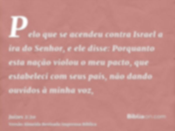 Pelo que se acendeu contra Israel a ira do Senhor, e ele disse: Porquanto esta nação violou o meu pacto, que estabeleci com seus pais, não dando ouvidos à minha