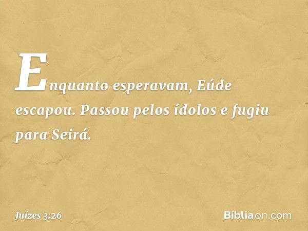 Enquanto esperavam, Eúde escapou. Passou pelos ídolos e fugiu para Seirá. -- Juízes 3:26