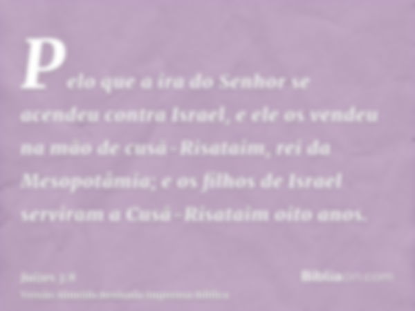 Pelo que a ira do Senhor se acendeu contra Israel, e ele os vendeu na mão de cusã-Risataim, rei da Mesopotâmia; e os filhos de Israel serviram a Cusã-Risataim o