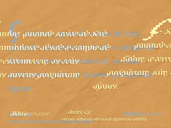 ç Senhor, quando saíste de Seir, quando caminhaste desde o campo de Edom, a terra estremeceu, os céus gotejaram, sim, as nuvens gotejaram águas.